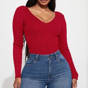 Fashion Nova Red Ribbed Sweater